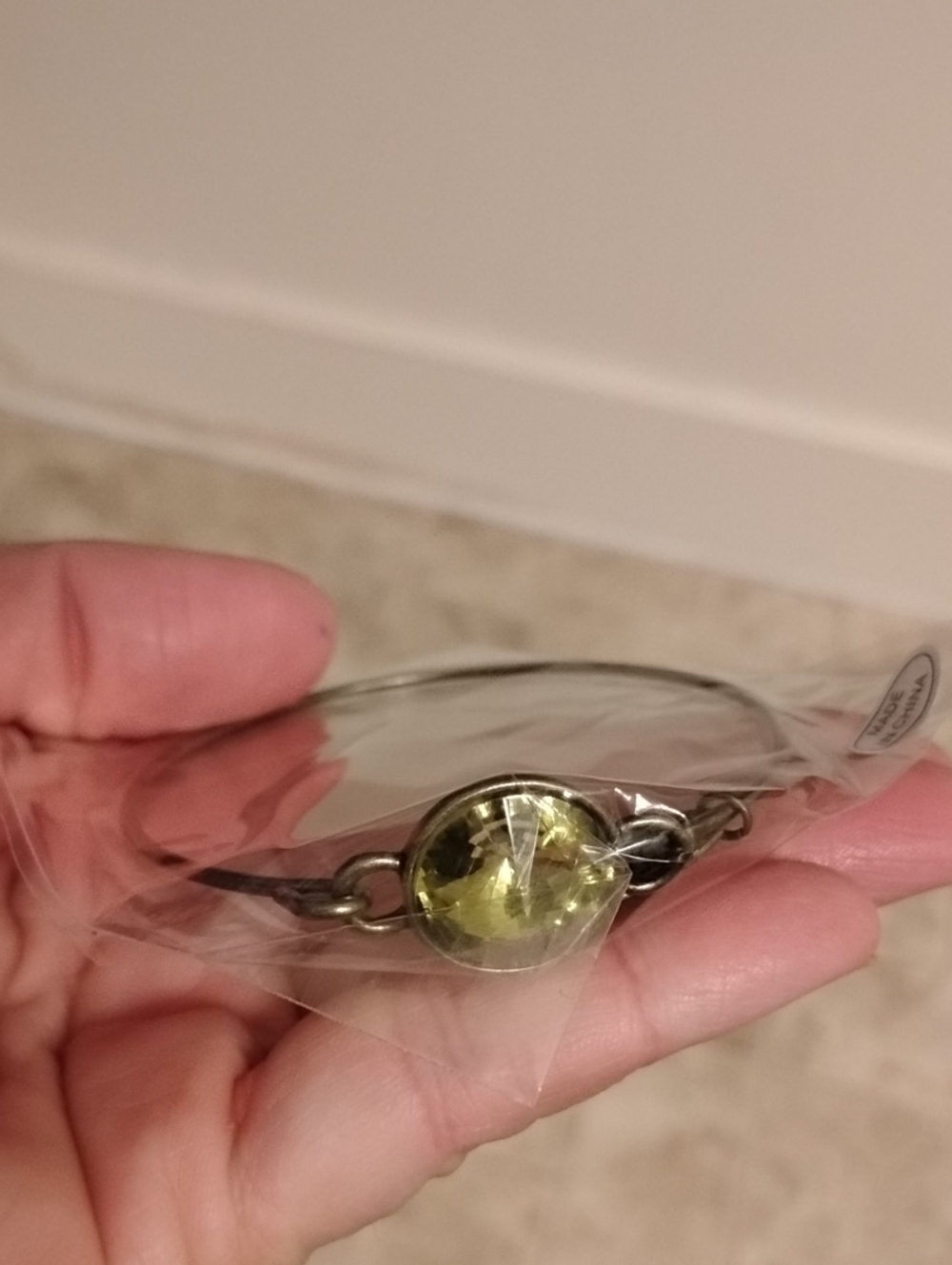 Plunder Olive Green Crystal Accent Bangle Bracelet